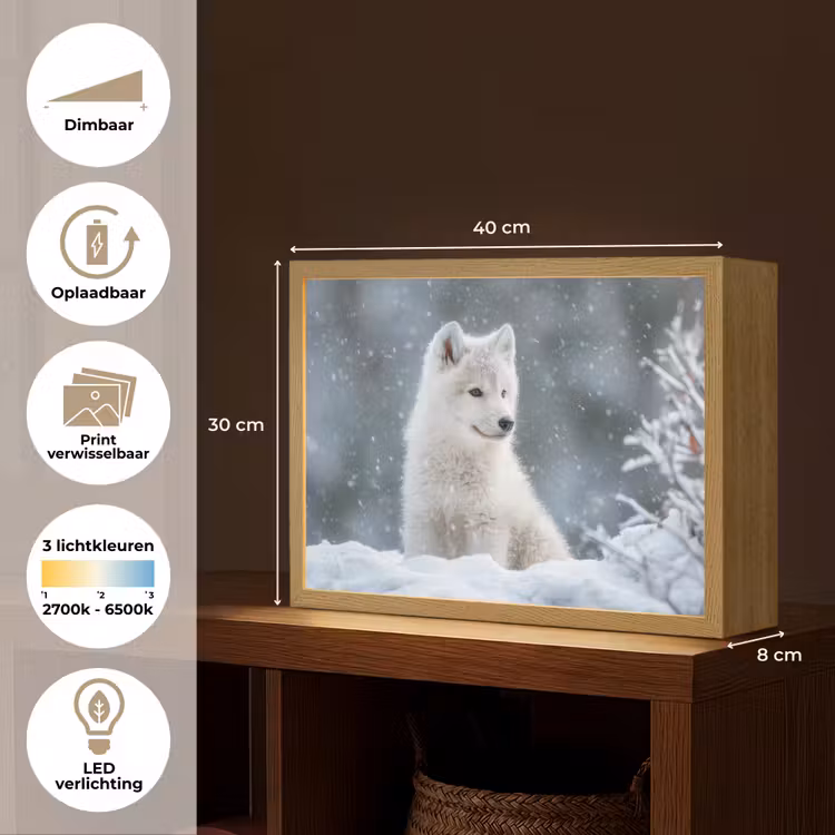 Lightbox - Wandlamp - Wolf - Pup - Sneeuw — 10