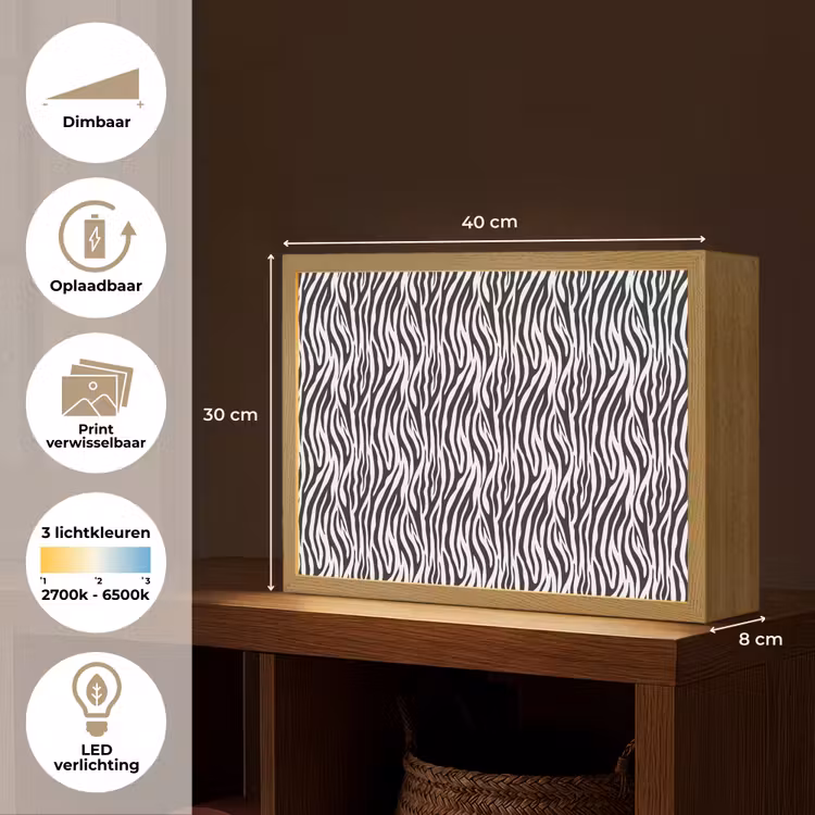 Lightbox - Wandlamp - Zwart - Wit - Zebra - Patroon — 10