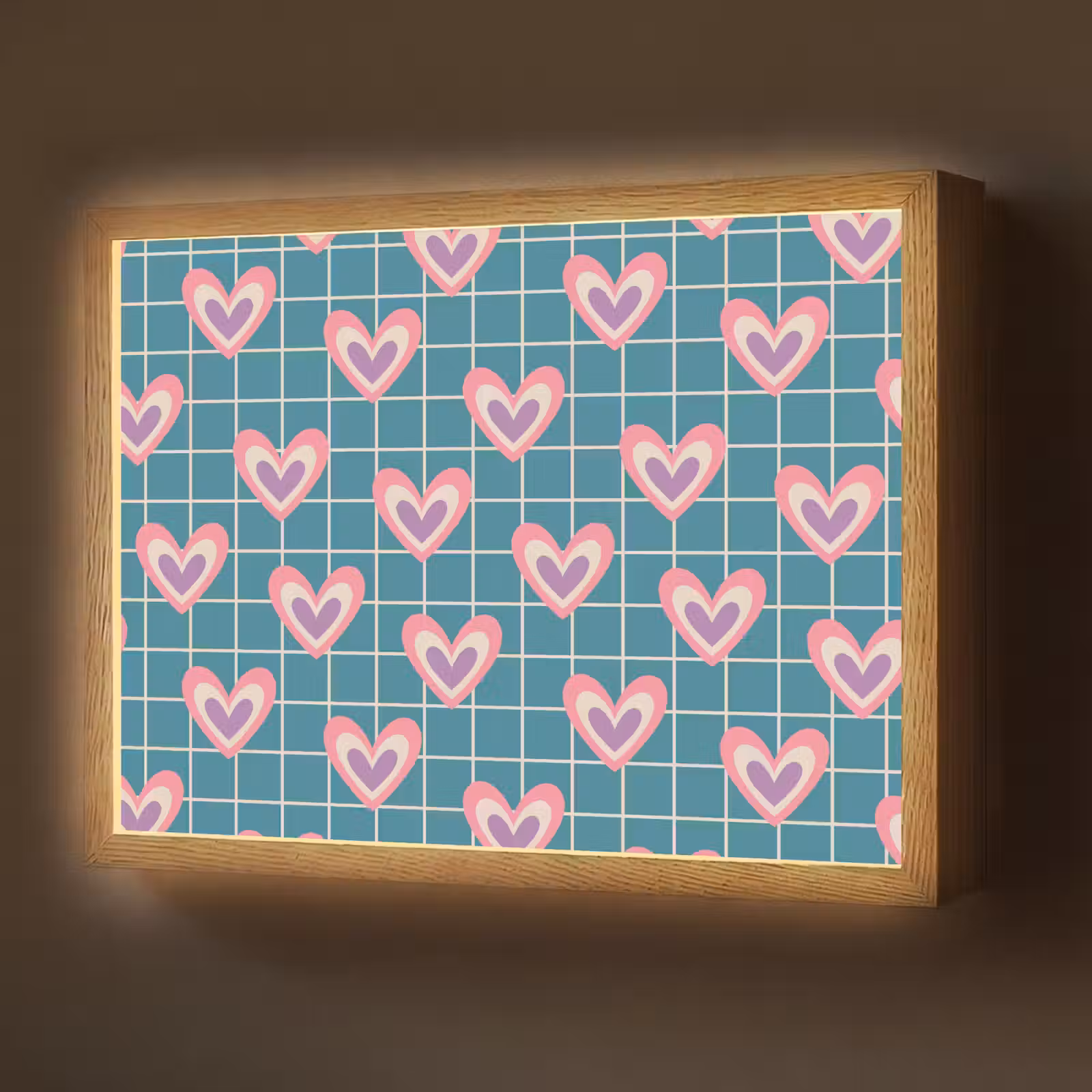 Lightbox - Wandlamp - Hartjes - Raster - Patroon - Blauw — 1