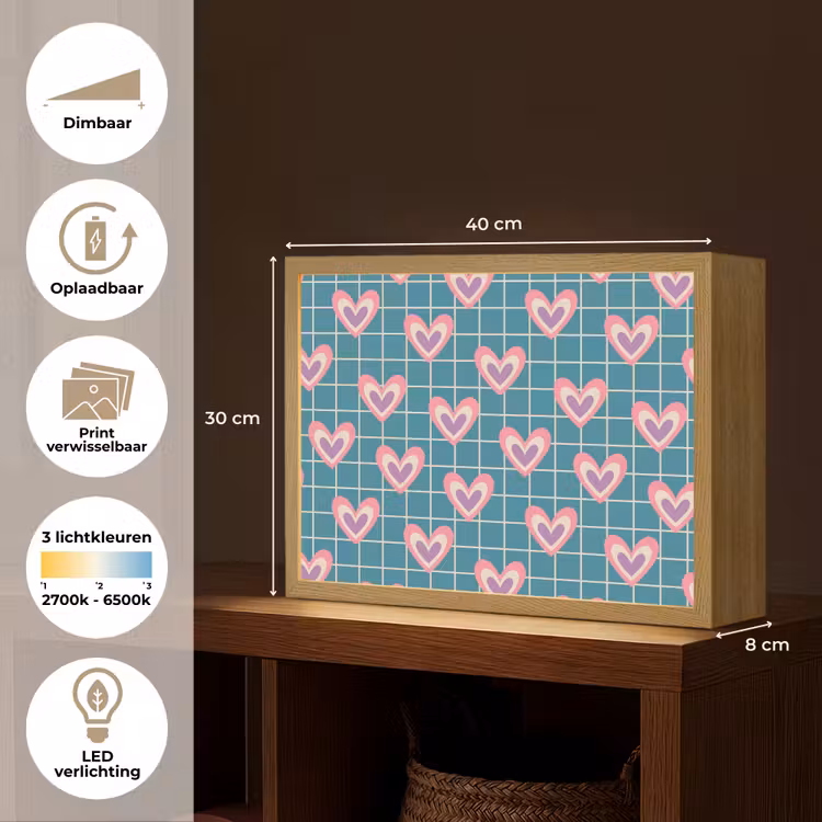 Lightbox - Wandlamp - Hartjes - Raster - Patroon - Blauw — 10