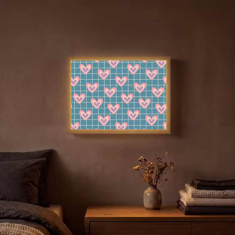 Lightbox - Wandlamp - Hartjes - Raster - Patroon - Blauw — 3
