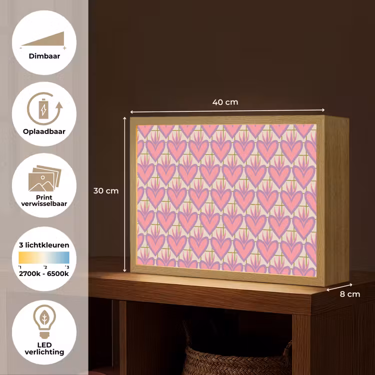 Lightbox - Wandlamp - Patroon - Roze - Hartjes — 10