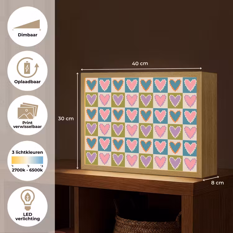 Lightbox - Wandlamp - Retro - Kleuren - Patroon - Hartjes — 10