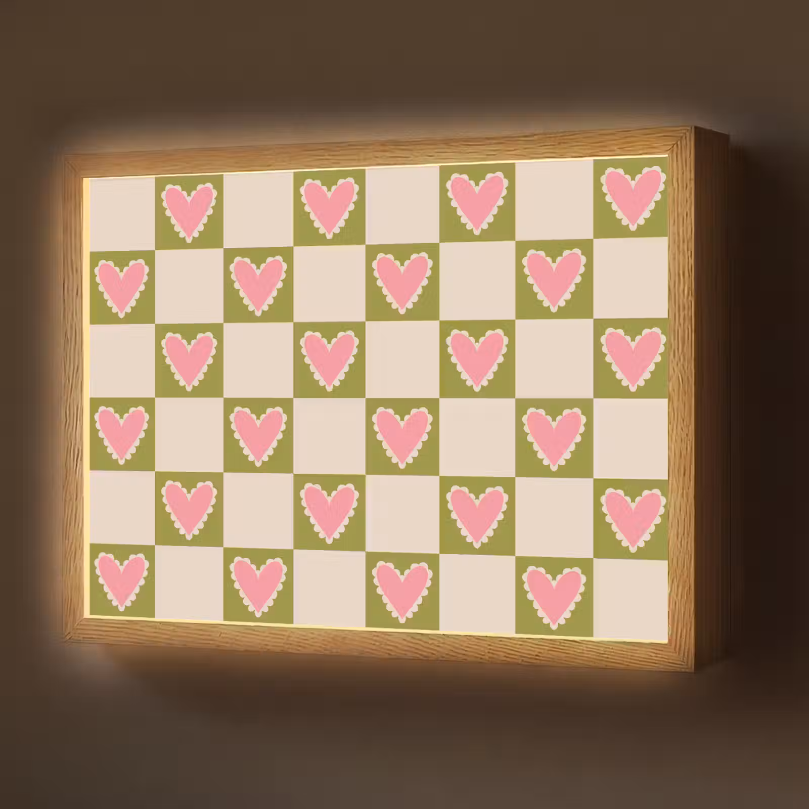 Lightbox - Wandlamp - Olijfgroen - Hartjes - Patroon - Retro — 1