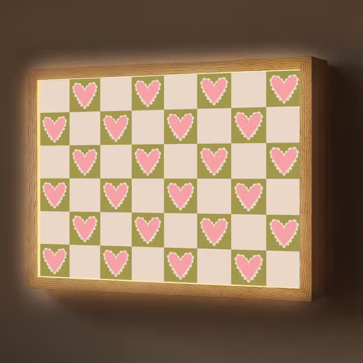 Lightbox - Wandlamp - Olijfgroen - Hartjes - Patroon - Retro — 1