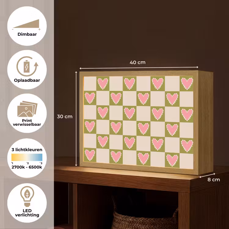 Lightbox - Wandlamp - Olijfgroen - Hartjes - Patroon - Retro — 10
