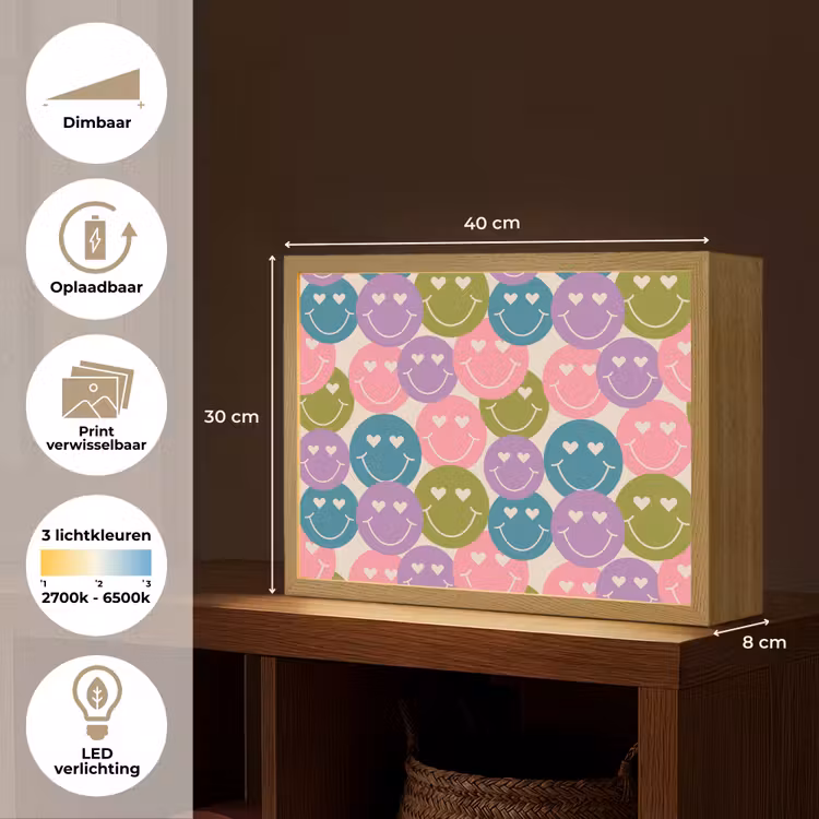 Lightbox - Wandlamp - Patroon - Smiley - Kleurrijk - Hartjes — 10