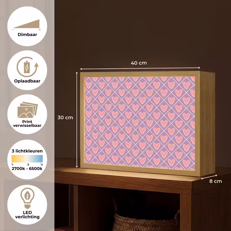Lightbox - Wandlamp - Ruit - Patroon - Paars - Hartjes — 10