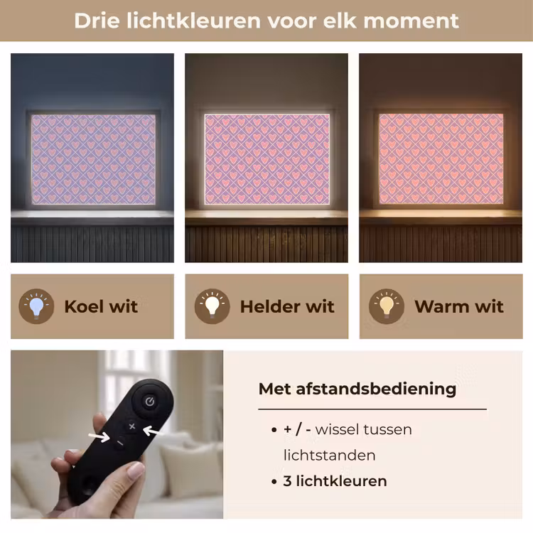 Lightbox - Wandlamp - Ruit - Patroon - Paars - Hartjes — 8