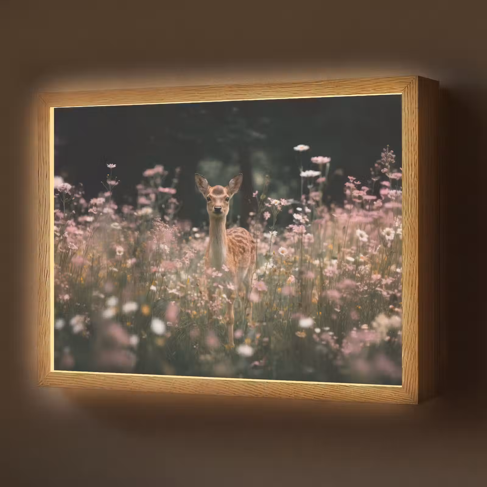 Lightbox - Wandlamp - Hert - Wilde bloemen - Bos — 1