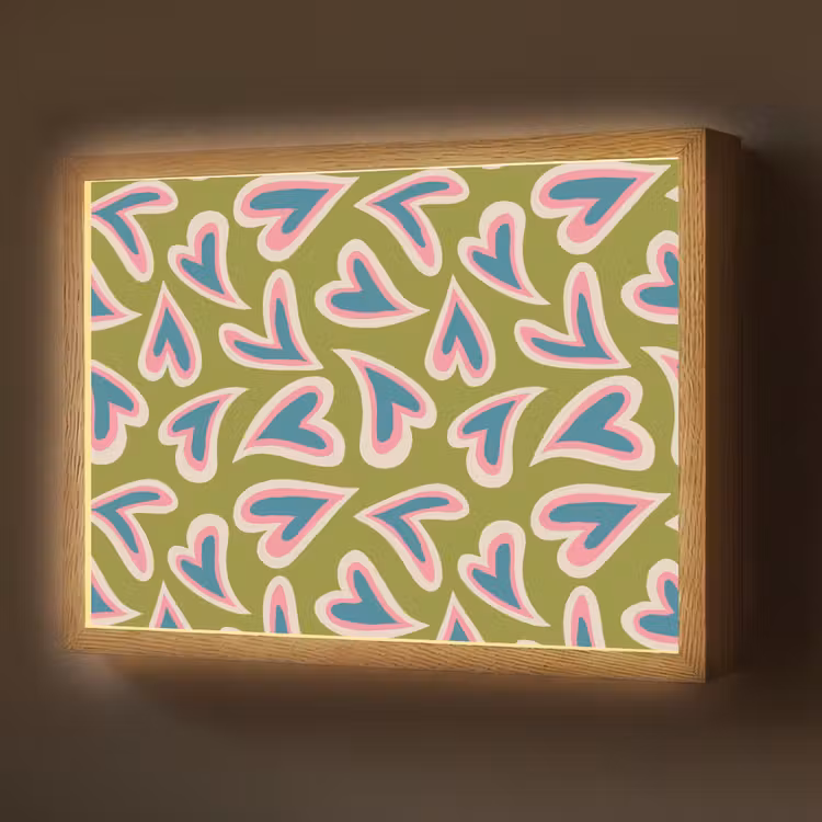Lightbox - Wandlamp - Groen - Retro - Hartjes - Patroon — 1