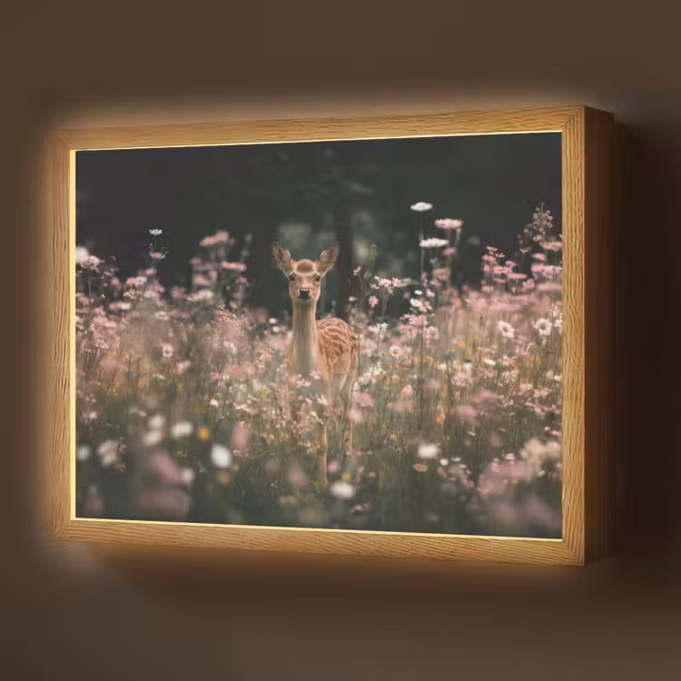 Lightbox - Wandlamp - Hert - Wilde bloemen - Bos — 1