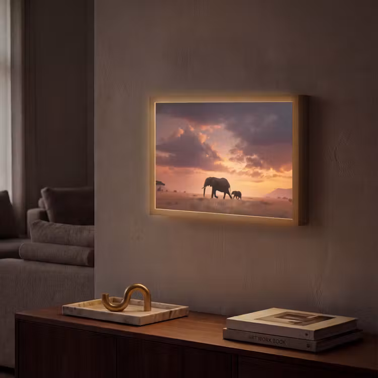 Lightbox - Wandlamp - Olifanten - Grasland - Zonsondergang — 2