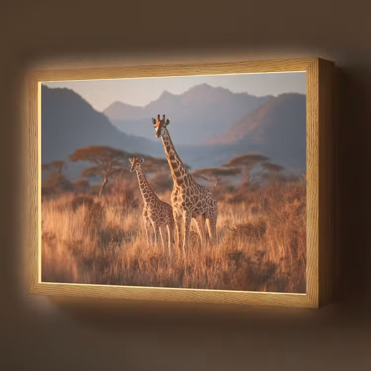 Lightbox - Wandlamp - Giraffen - Hoog gras - Acaciabomen — 1
