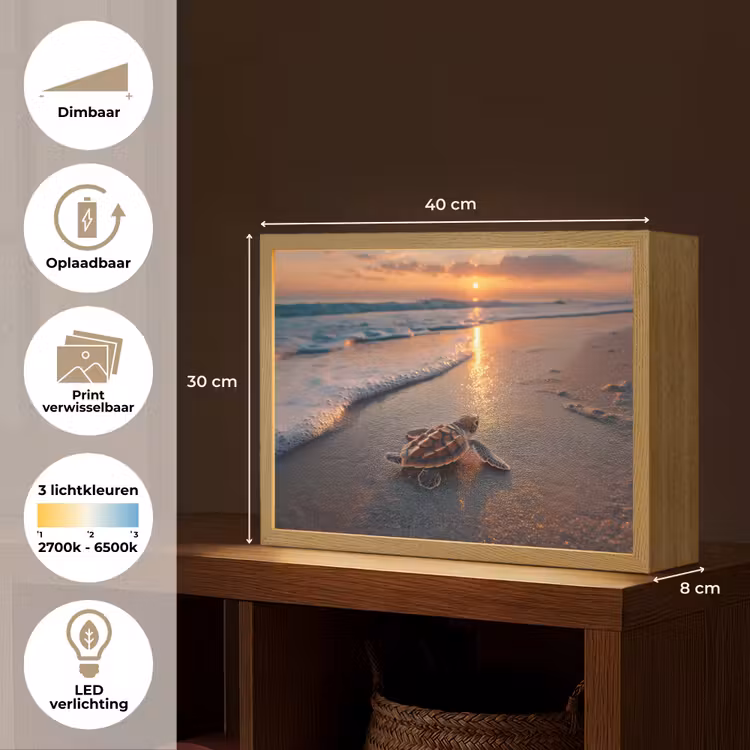 Lightbox - Wandlamp - Schildpad - strand - Zonsondergang — 10