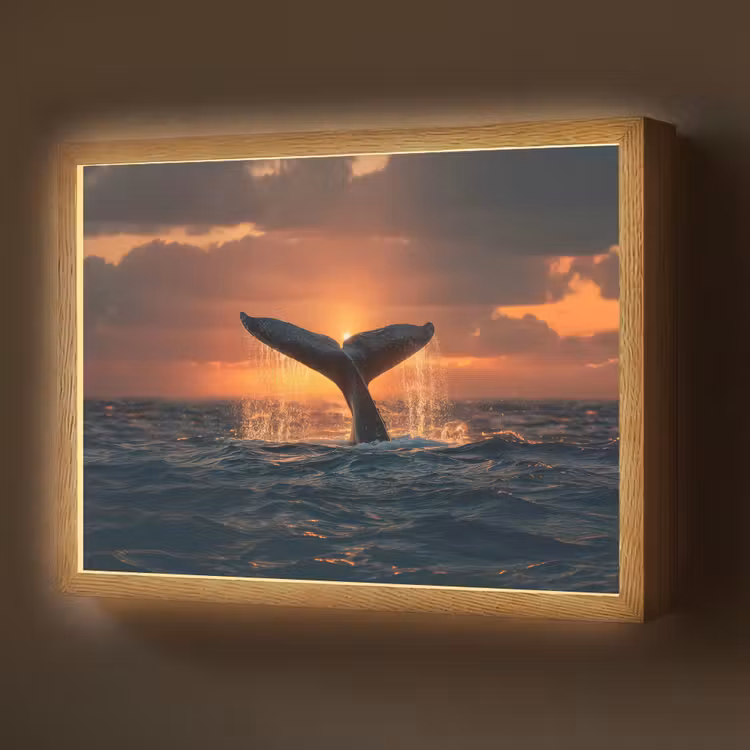 Lightbox - Wandlamp - Walvis staart - Water - Zonsondergang — 1