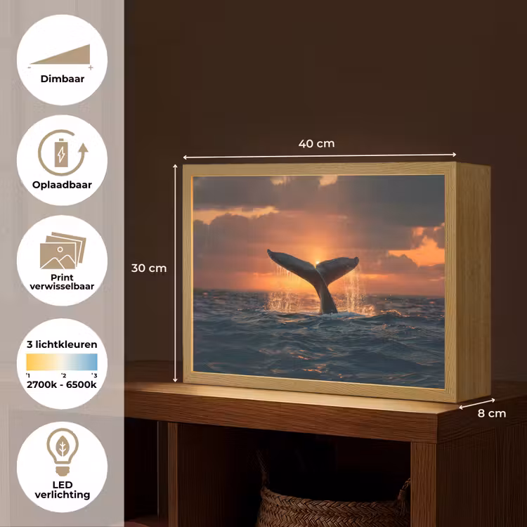 Lightbox - Wandlamp - Walvis staart - Water - Zonsondergang — 10