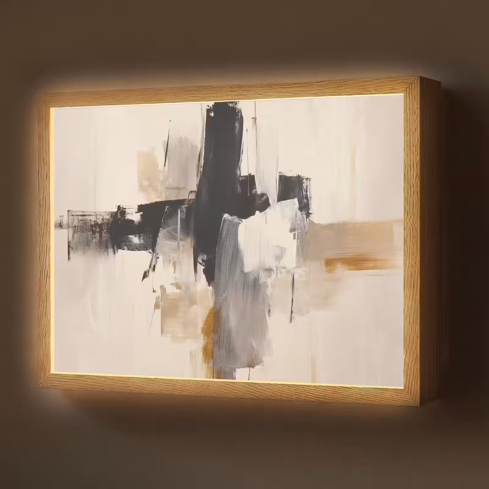 Lightbox - Wandlamp - Penseelstreken - Ruw - Abstract - Beige — 1