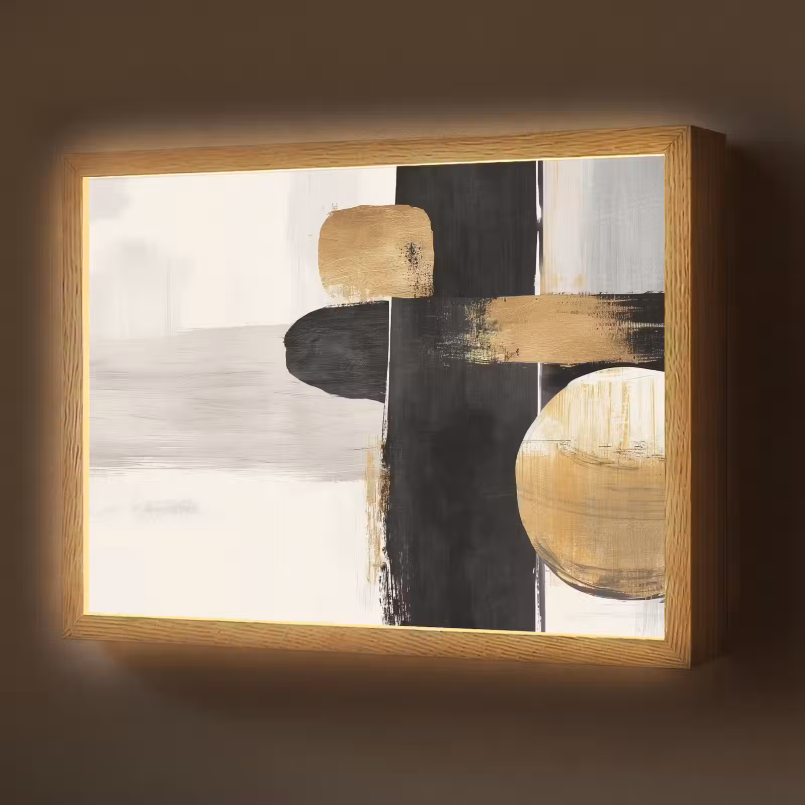 Lightbox - Wandlamp - Vormen - Penseelstreken - Abstract - Goud — 1
