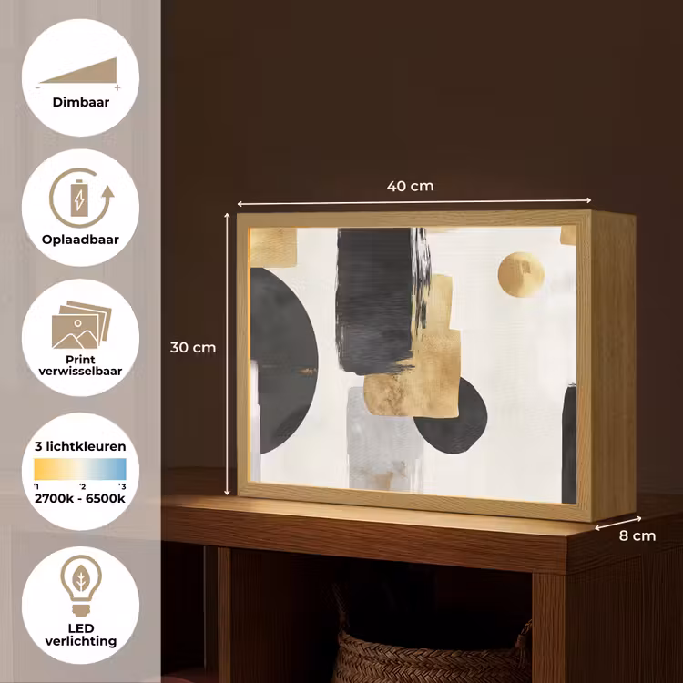 Lightbox - Wandlamp - Goud - Rechthoeken - Cirkels - Abstract — 10
