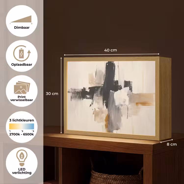 Lightbox - Wandlamp - Penseelstreken - Ruw - Abstract - Beige — 10