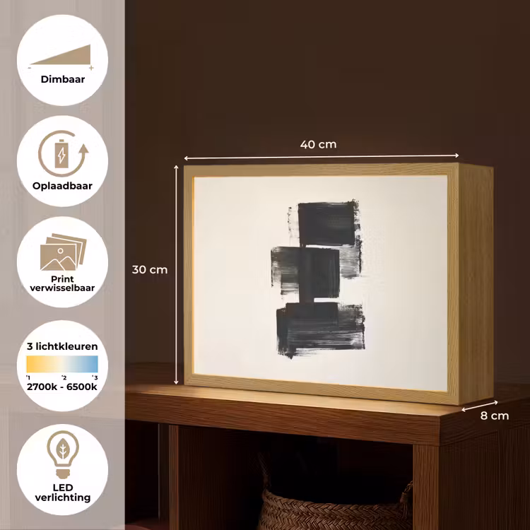 Lightbox - Wandlamp - Rechthoeken - Penseelstreken - Abstract - Zwart — 10