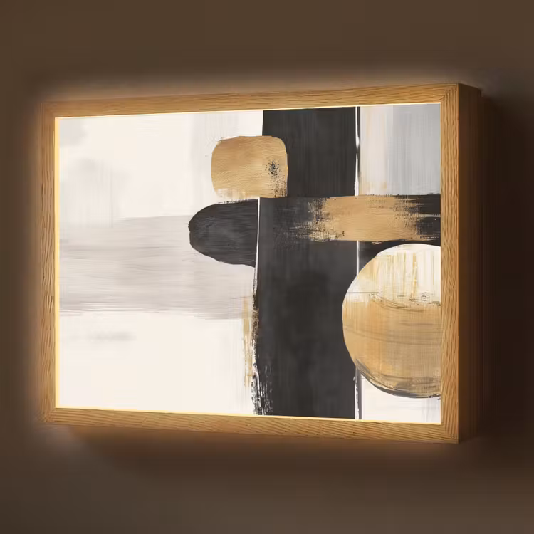 Lightbox - Wandlamp - Vormen - Penseelstreken - Abstract - Goud — 1