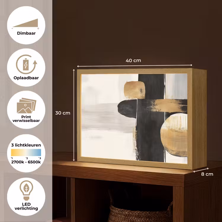Lightbox - Wandlamp - Vormen - Penseelstreken - Abstract - Goud — 10