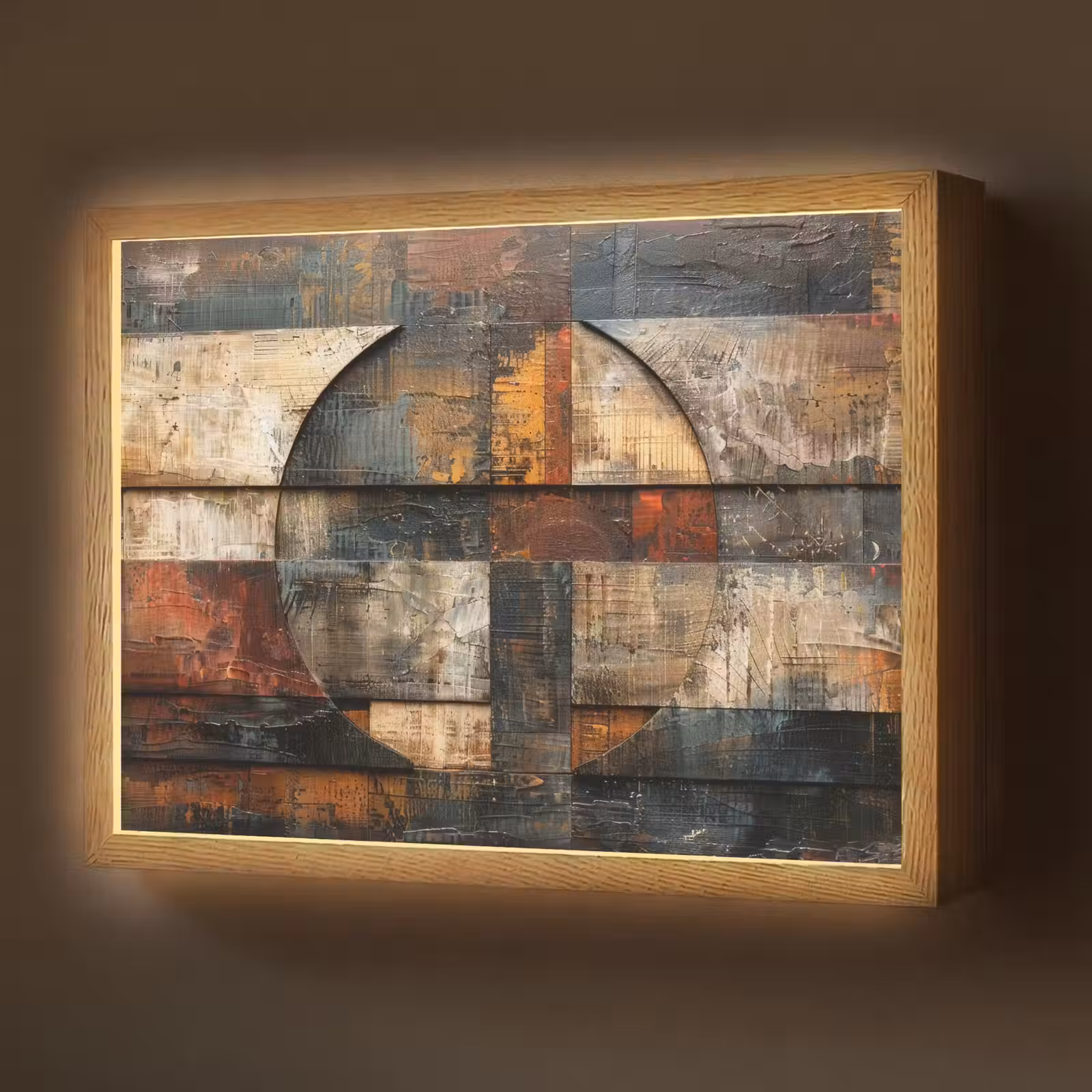 Lightbox - Wandlamp - Kunst - Bruin - Abstract - Hout motief — 1