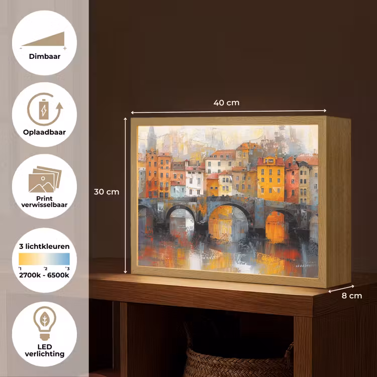 Lightbox - Wandlamp - Gracht - Huizen - Kunst - Art — 10