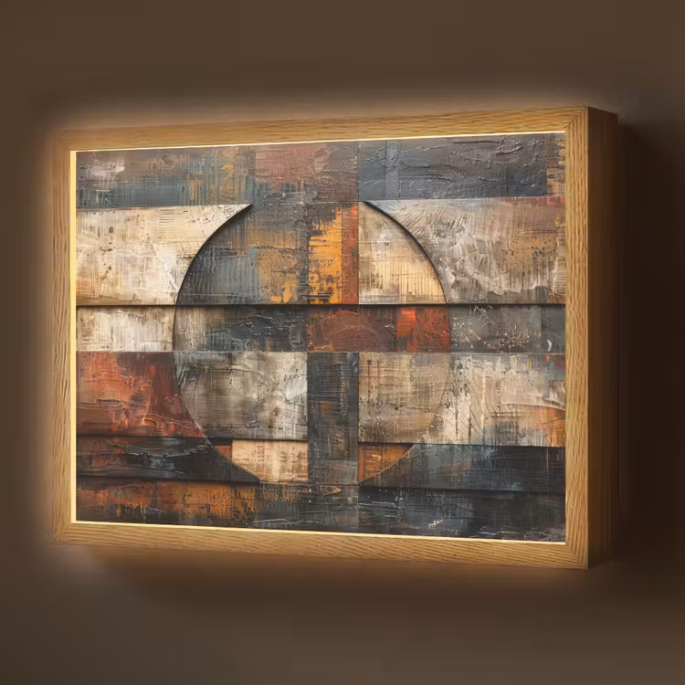 Lightbox - Wandlamp - Kunst - Bruin - Abstract - Hout motief — 1
