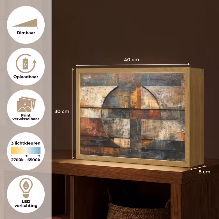 Lightbox - Wandlamp - Kunst - Bruin - Abstract - Hout motief — 10