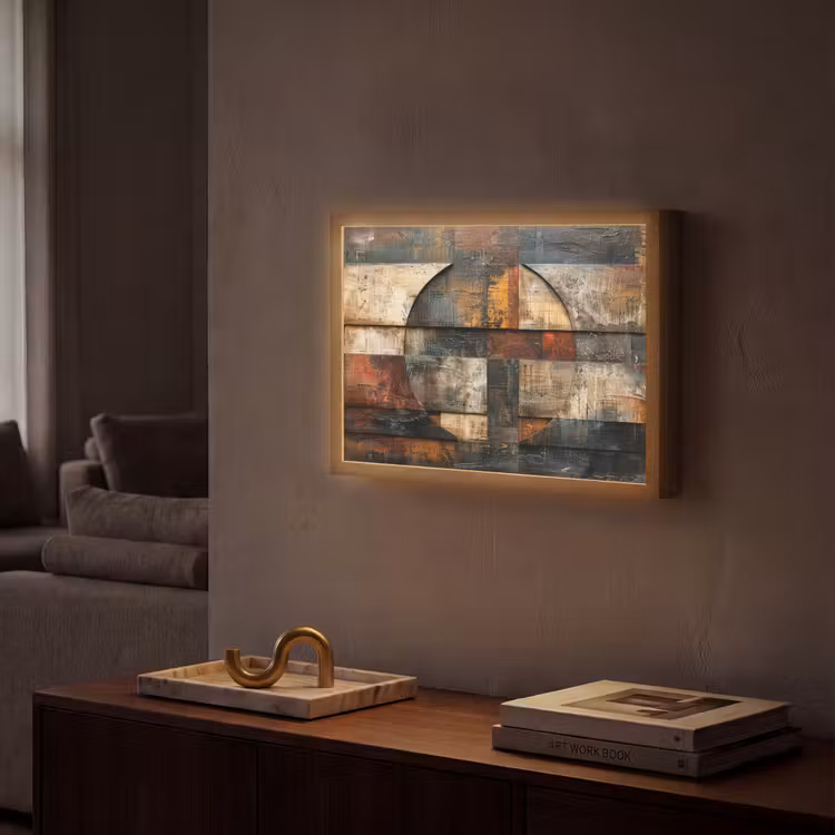 Lightbox - Wandlamp - Kunst - Bruin - Abstract - Hout motief — 2