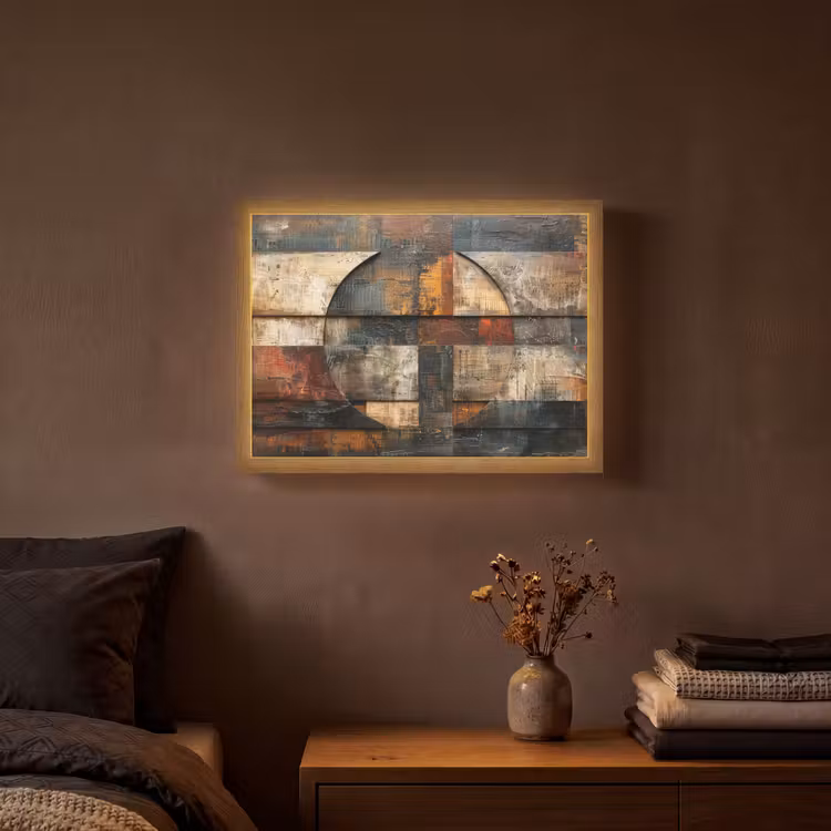 Lightbox - Wandlamp - Kunst - Bruin - Abstract - Hout motief — 3