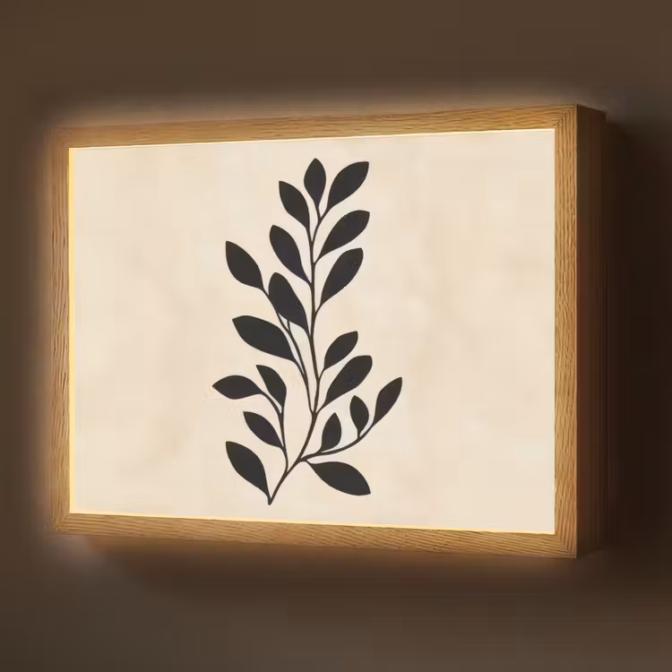 Lightbox - Wandlamp - Minimalistisch - Tak - Bladeren - Zwart — 1