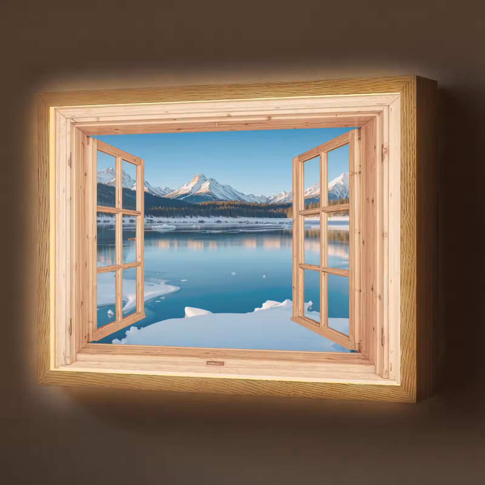Lightbox - Wandlamp - Doorkijk - Landschap - Winter - Meer - Bergen - Uitzicht — 1
