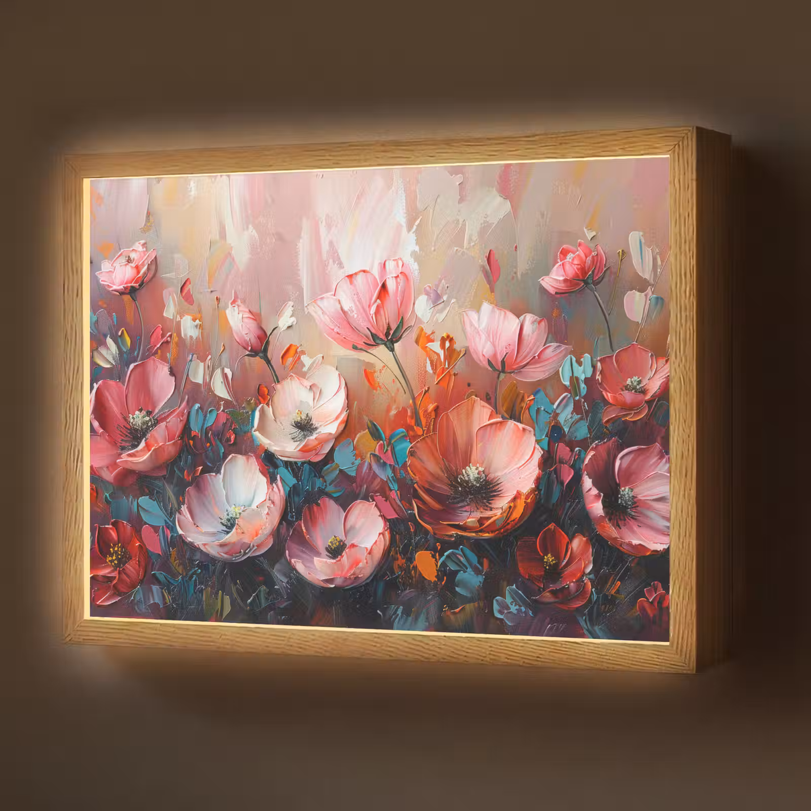 Lightbox - Wandlamp - Klaprozen - Roze - Bloemen - Botanisch - Kunst — 1