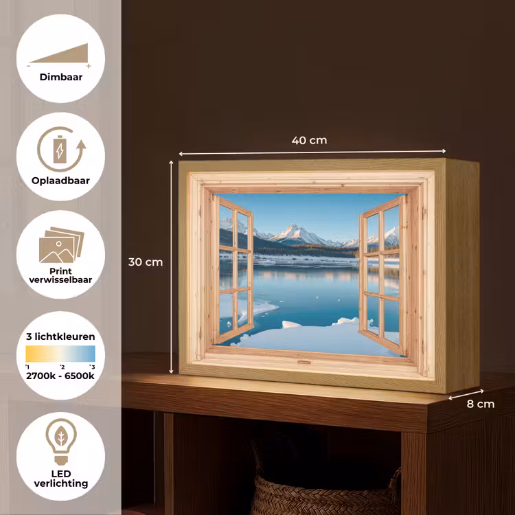 Lightbox - Wandlamp - Doorkijk - Landschap - Winter - Meer - Bergen - Uitzicht — 10