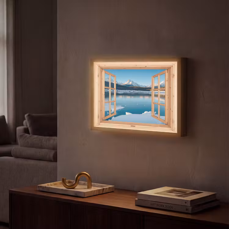 Lightbox - Wandlamp - Doorkijk - Landschap - Winter - Meer - Bergen - Uitzicht — 2