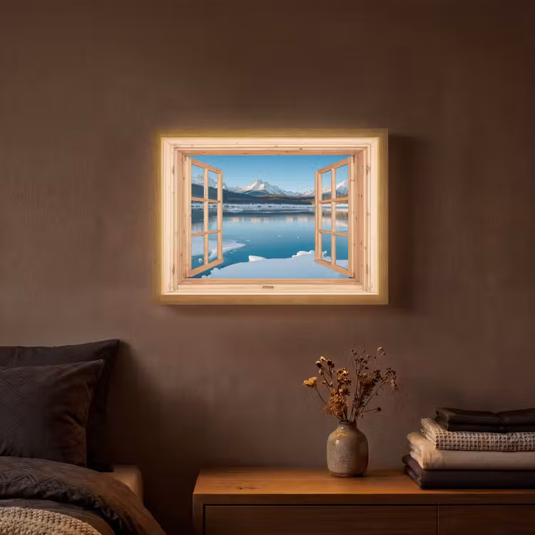 Lightbox - Wandlamp - Doorkijk - Landschap - Winter - Meer - Bergen - Uitzicht — 3