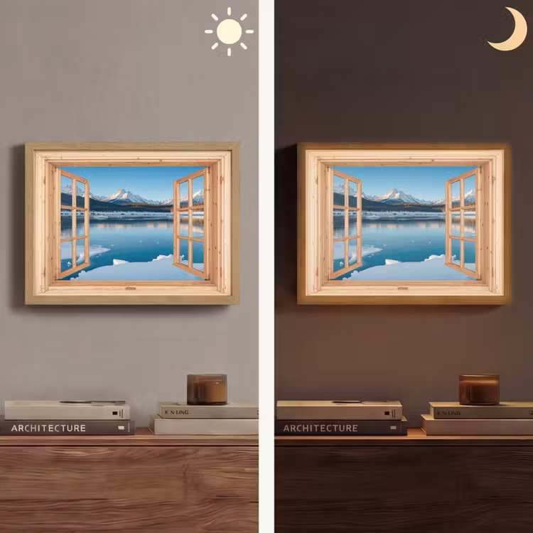 Lightbox - Wandlamp - Doorkijk - Landschap - Winter - Meer - Bergen - Uitzicht — 6