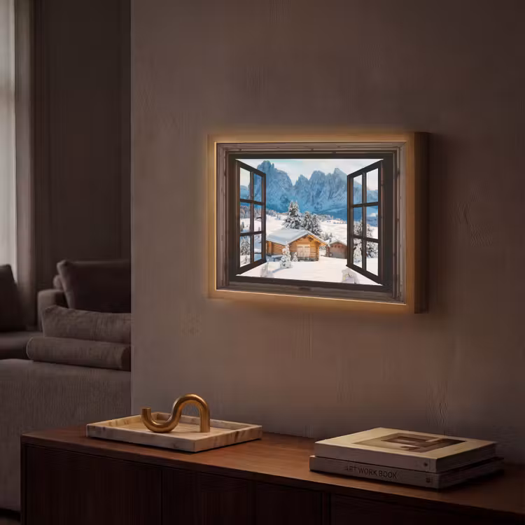 Lightbox - Wandlamp - Doorkijk - Winter - Landschap - Huisje - Bergen — 2