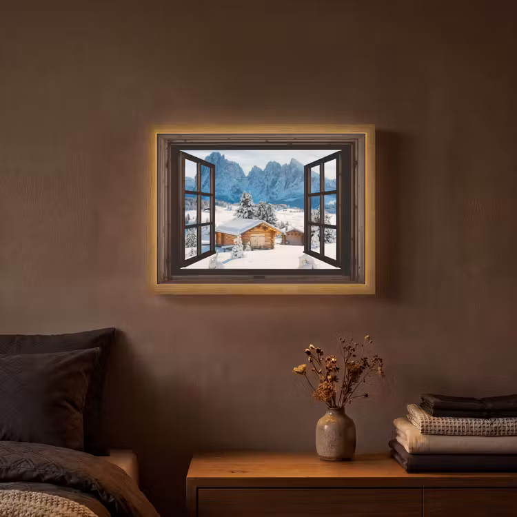 Lightbox - Wandlamp - Doorkijk - Winter - Landschap - Huisje - Bergen — 3