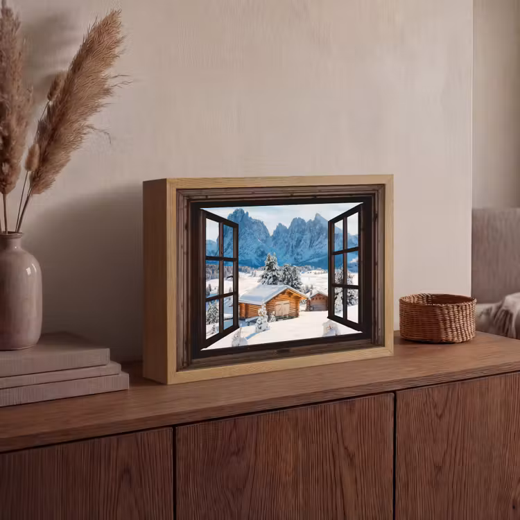 Lightbox - Wandlamp - Doorkijk - Winter - Landschap - Huisje - Bergen — 4