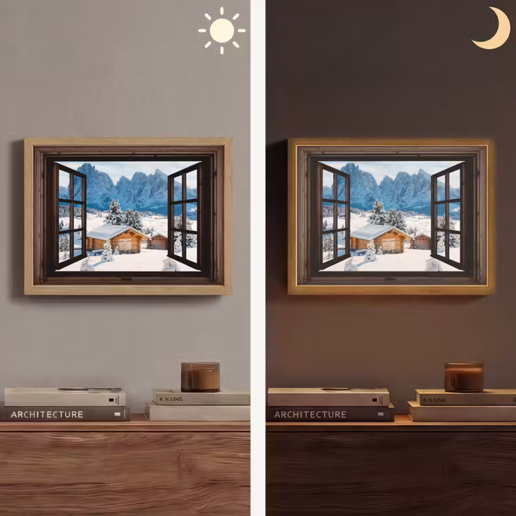 Lightbox - Wandlamp - Doorkijk - Winter - Landschap - Huisje - Bergen — 6