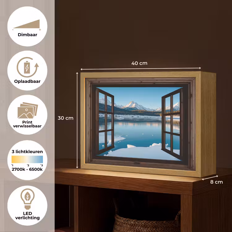 Lightbox - Wandlamp - Doorkijk - Winterlandschap - Meer - Bergen - Uitzicht — 10