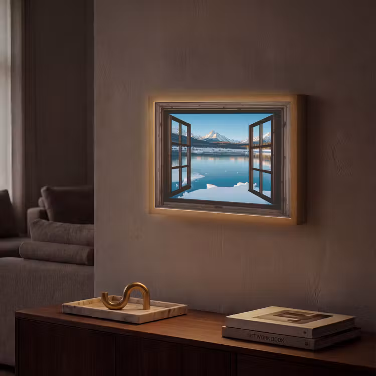Lightbox - Wandlamp - Doorkijk - Winterlandschap - Meer - Bergen - Uitzicht — 2