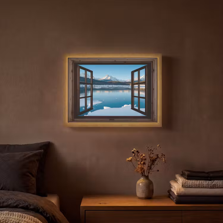 Lightbox - Wandlamp - Doorkijk - Winterlandschap - Meer - Bergen - Uitzicht — 3