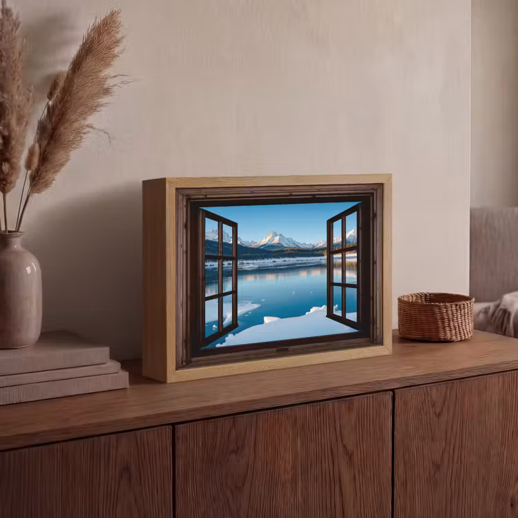 Lightbox - Wandlamp - Doorkijk - Winterlandschap - Meer - Bergen - Uitzicht — 4