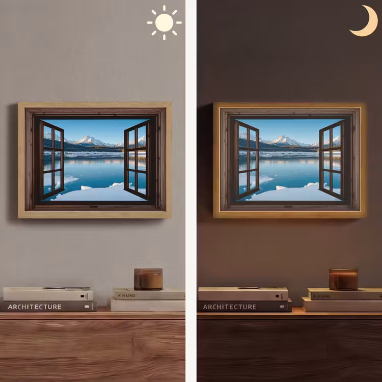 Lightbox - Wandlamp - Doorkijk - Winterlandschap - Meer - Bergen - Uitzicht — 6